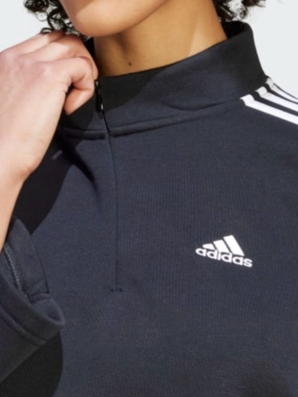adidas Black Quarter-Zip Pullover with White Stripes - Picture 9 of 9